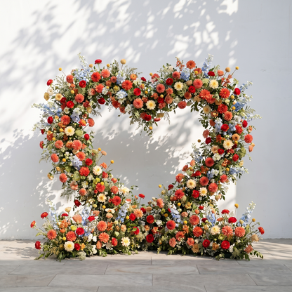 Freara: Heart-Shaped Multi-Color Dahlia &amp; Rose Silk Flower Arch Floral Arrangement for Vibrant Weddings