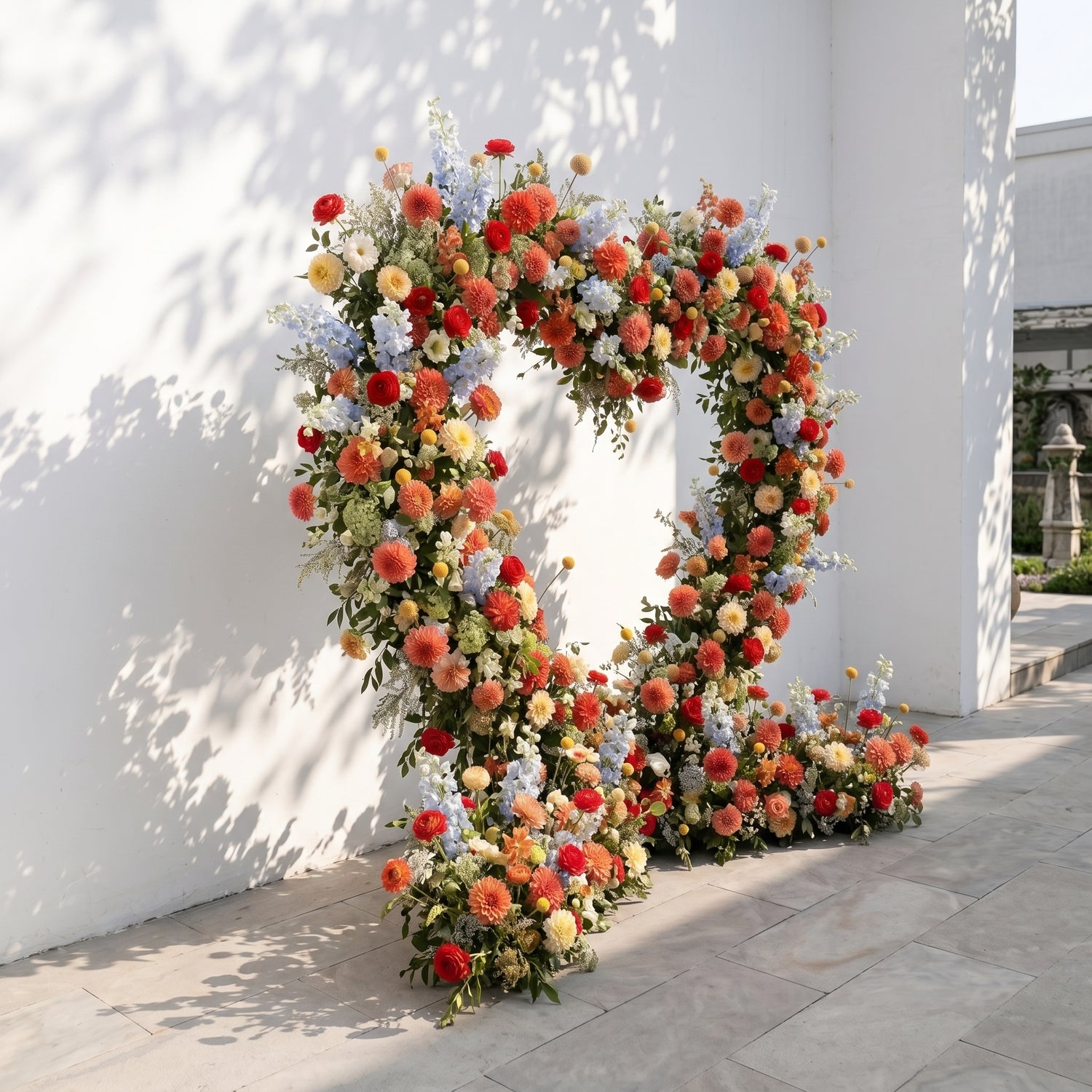 Freara: Heart-Shaped Multi-Color Dahlia &amp; Rose Silk Flower Arch Floral Arrangement for Vibrant Weddings