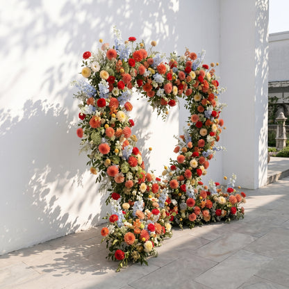 Freara: Heart-Shaped Multi-Color Dahlia &amp; Rose Silk Flower Arch Floral Arrangement for Vibrant Weddings