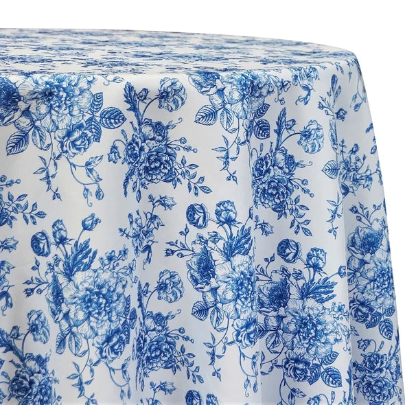 French Toile (Poly Print) Table Linen Rose Morning
