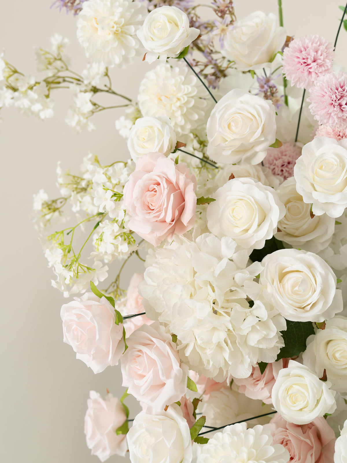 Gabina: All White Silk Floral Ground Horn Arch Arrangement with Cascading Amaranthus Greenery for Romantic Minimalist Weddings &amp; Garden Event Decor Including Frame