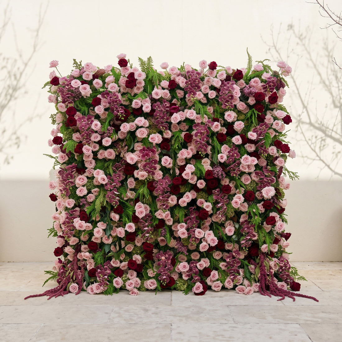 Gaellena:Luxury 5D Burgundy &amp; Blush Pink Floral Wall with Greenery Roll-Up Backdrop for Romantic Fall Weddings