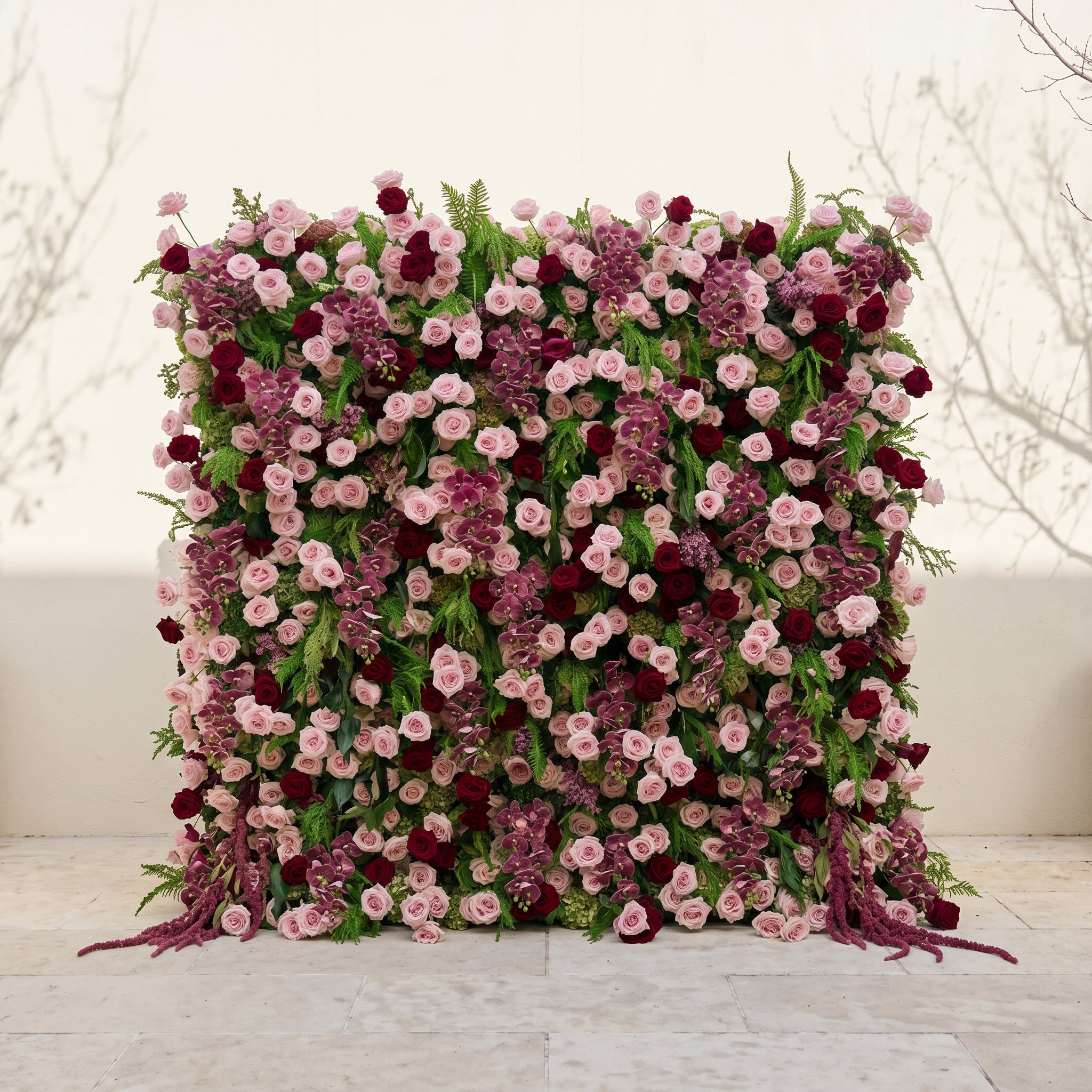 Gaellena:Luxury 5D Burgundy &amp; Blush Pink Floral Wall with Greenery Roll-Up Backdrop for Romantic Fall Weddings
