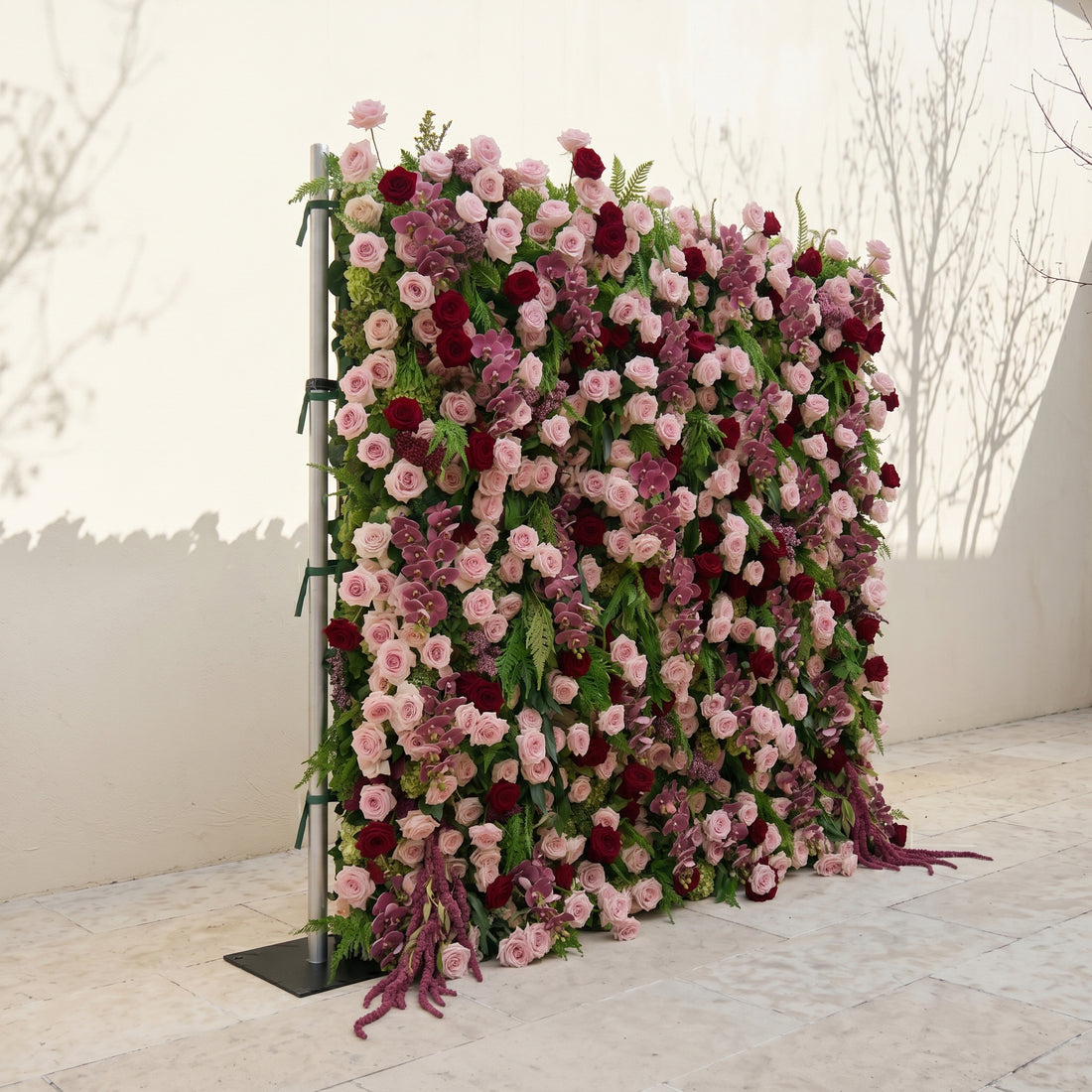 Gaellena:Luxury 5D Burgundy &amp; Blush Pink Floral Wall with Greenery Roll-Up Backdrop for Romantic Fall Weddings