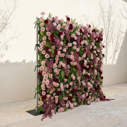 Gaellena:Luxury 5D Burgundy &amp; Blush Pink Floral Wall with Greenery Roll-Up Backdrop for Romantic Fall Weddings