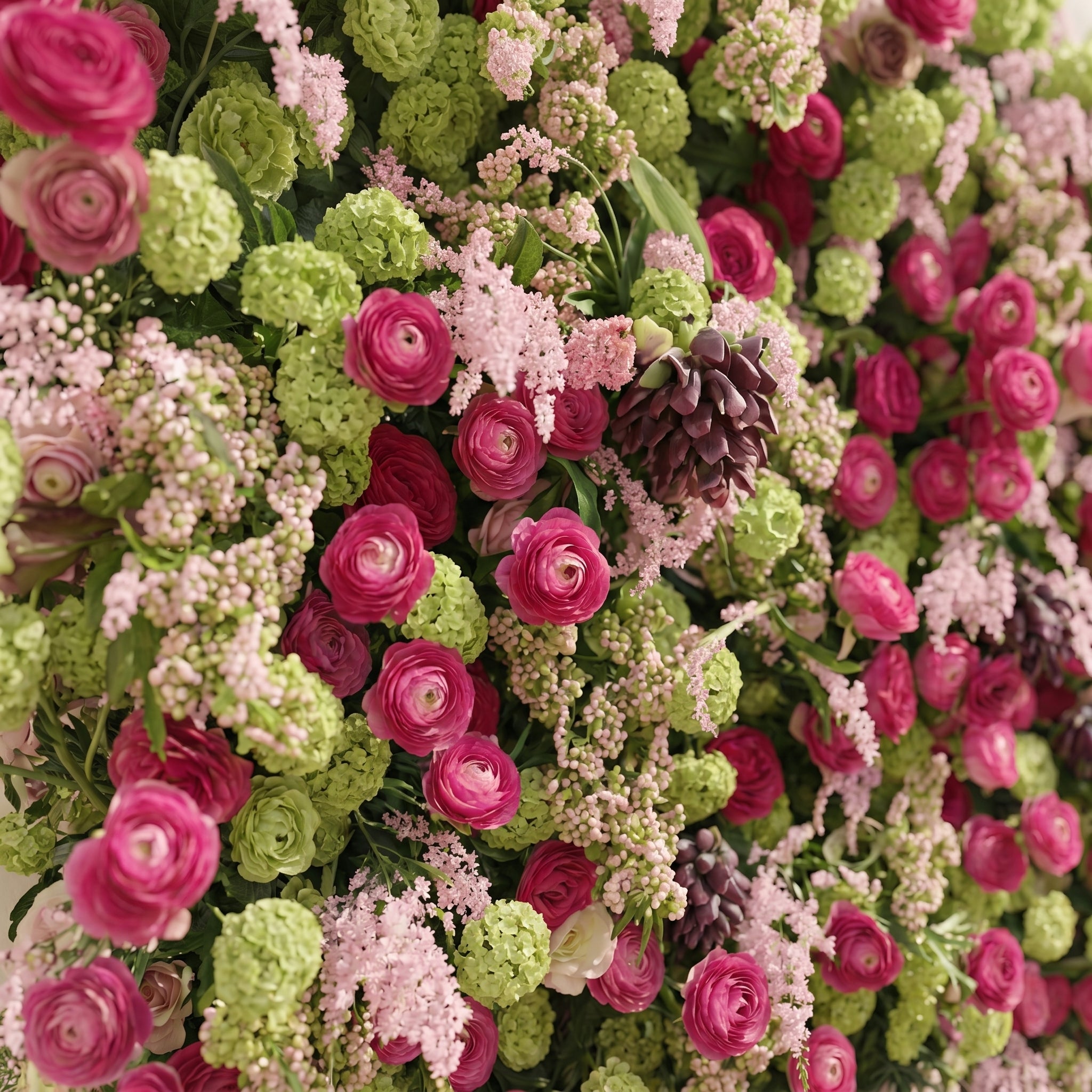 Floria: Luxury 5D Hot Pink &amp; Green Silk Floral Wall Roll-Up Fabric Backdrop for Vibrant Summer Parties &amp; Events
