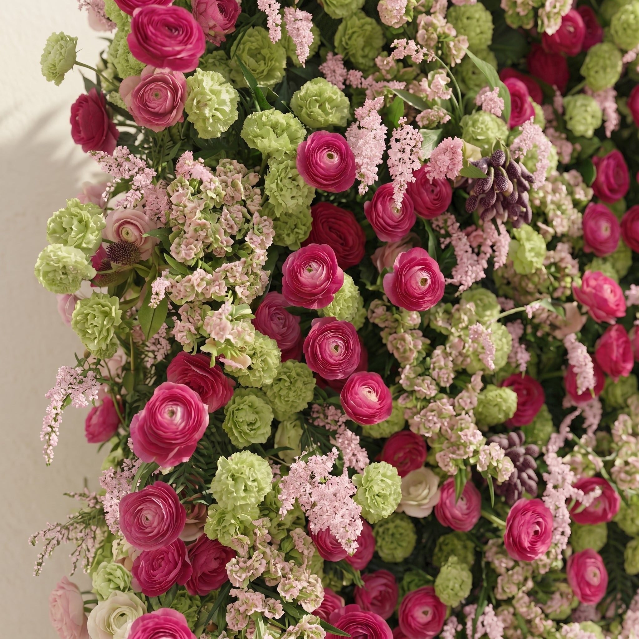 Floria: Luxury 5D Hot Pink &amp; Green Silk Floral Wall Roll-Up Fabric Backdrop for Vibrant Summer Parties &amp; Events