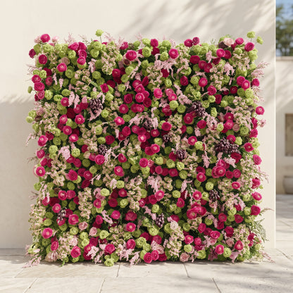 Floria: Luxury 5D Hot Pink &amp; Green Silk Floral Wall Roll-Up Fabric Backdrop for Vibrant Summer Parties &amp; Events