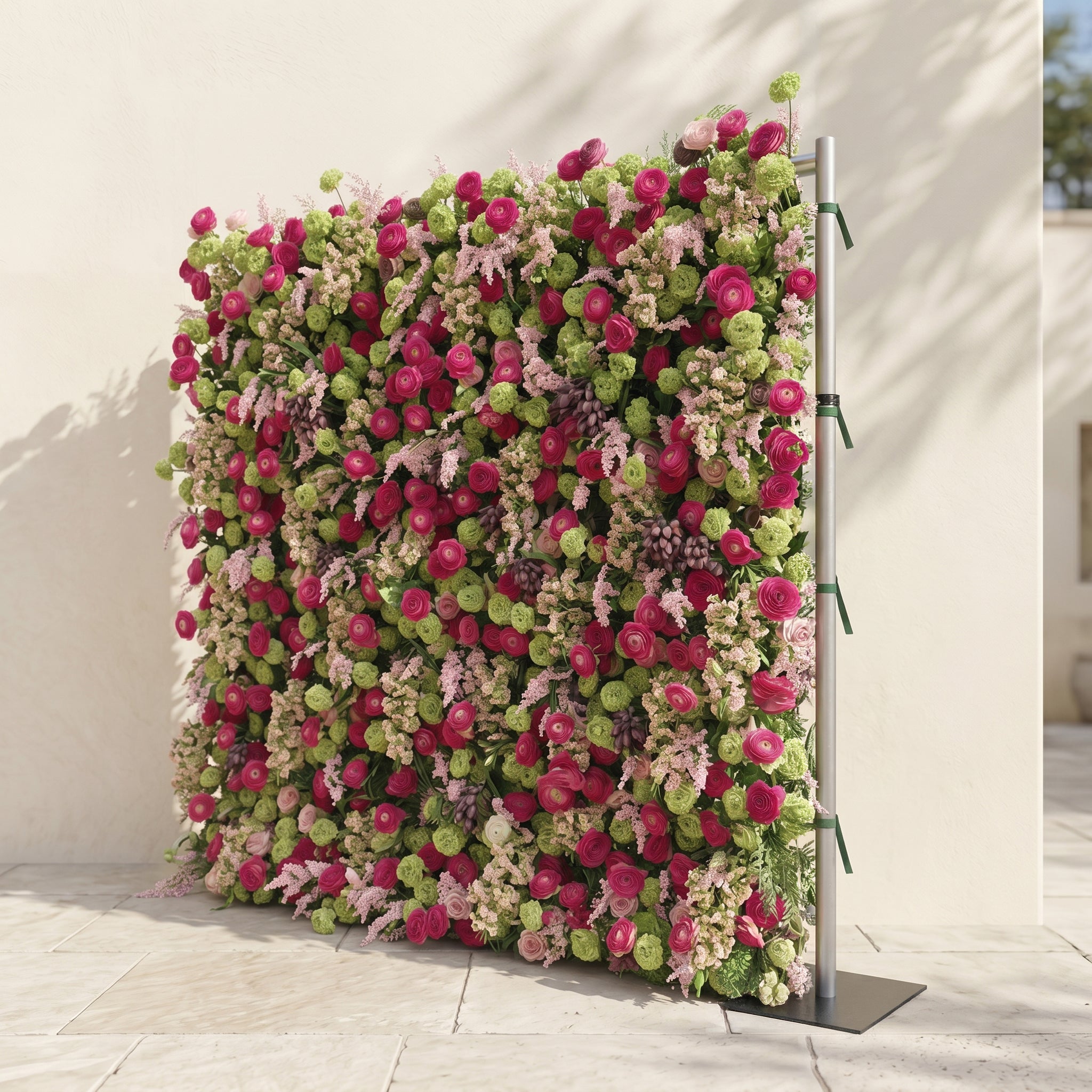 Floria: Luxury 5D Hot Pink &amp; Green Silk Floral Wall Roll-Up Fabric Backdrop for Vibrant Summer Parties &amp; Events