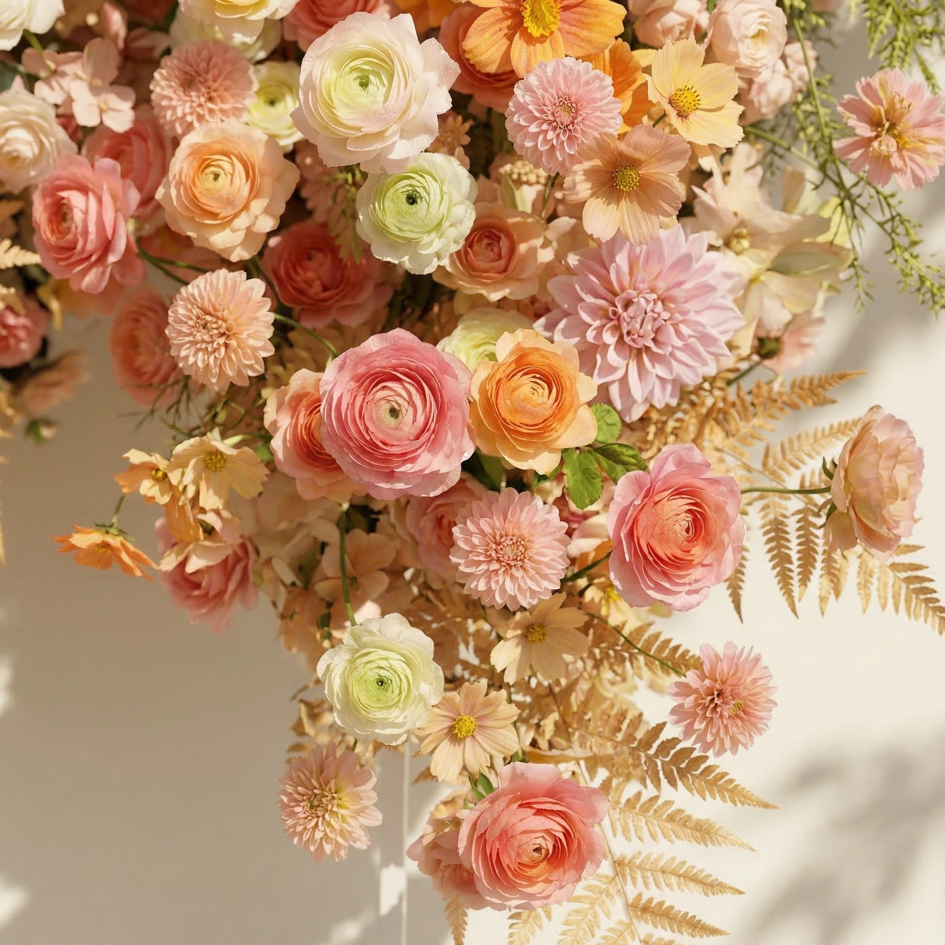 Cirelle: Exquisite Peach &amp; Champagne Butterfly-Shaped Flower Wall Backdrop for Garden Proposals &amp; Weddings