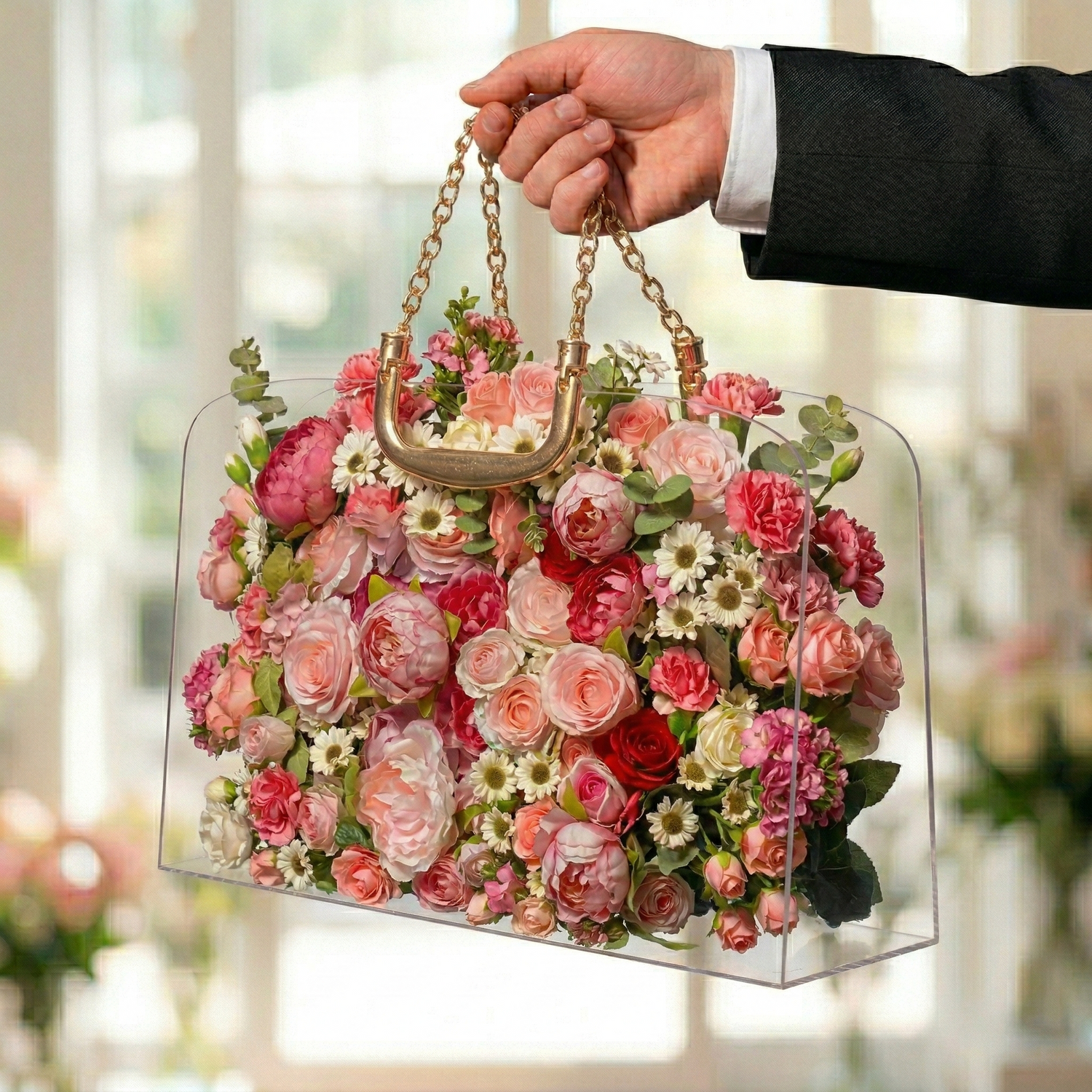 Hollis: Transparent Acrylic Flower Gift Bag Keepsake| Perfect Bridesmaid Proposal &amp; Wedding Favor