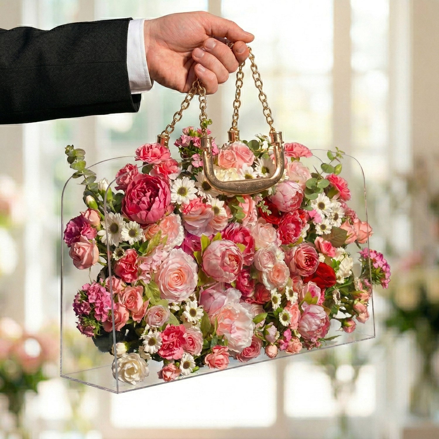 Hollis: Transparent Acrylic Flower Gift Bag Keepsake| Perfect Bridesmaid Proposal &amp; Wedding Favor