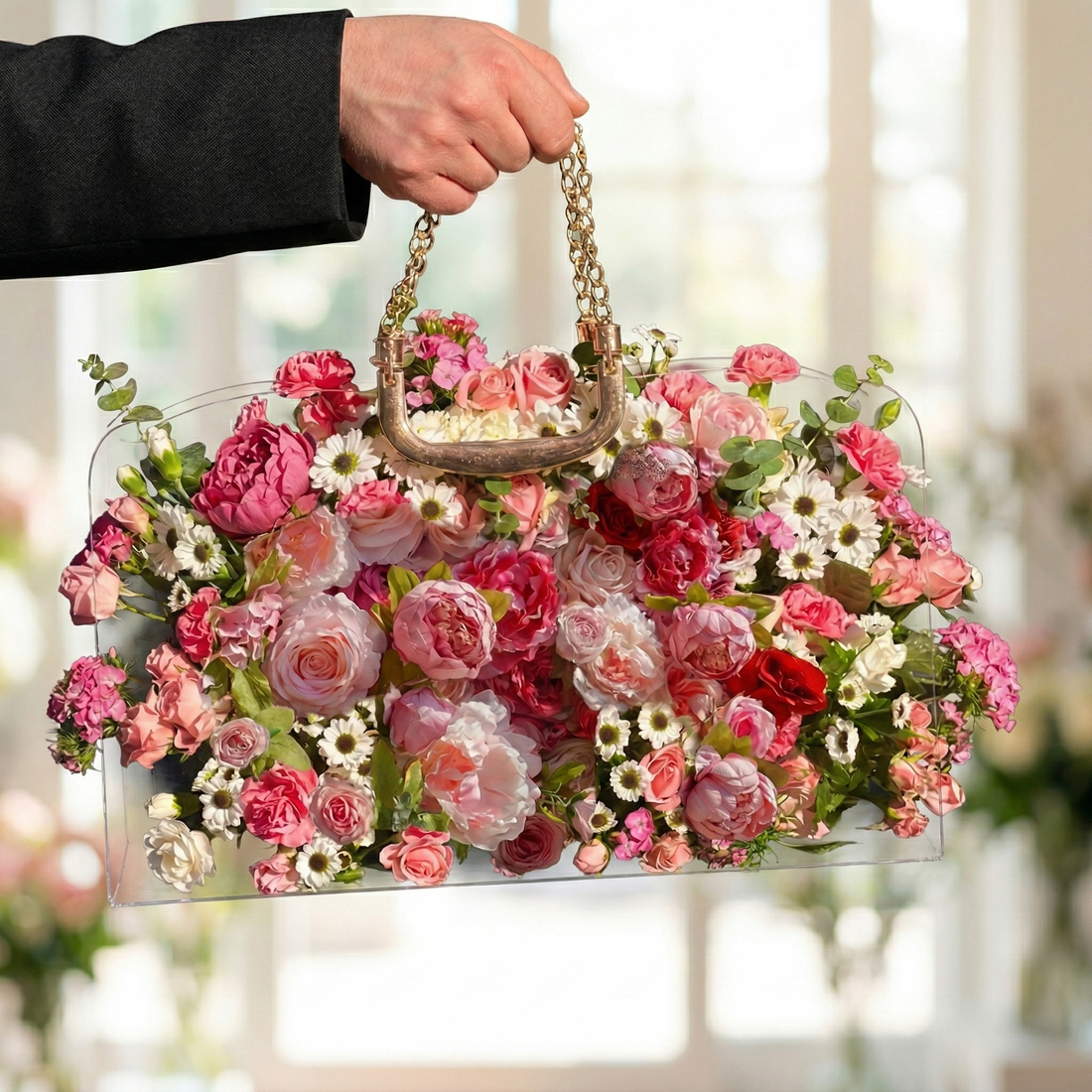 Hollis: Transparent Acrylic Flower Gift Bag Keepsake| Perfect Bridesmaid Proposal &amp; Wedding Favor