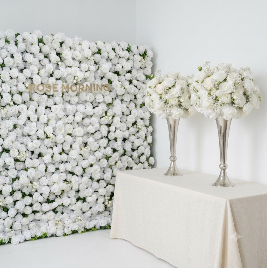 Shy 3D White Flower Wall - Minimalist Wedding Backdrop 8ft×8ft
