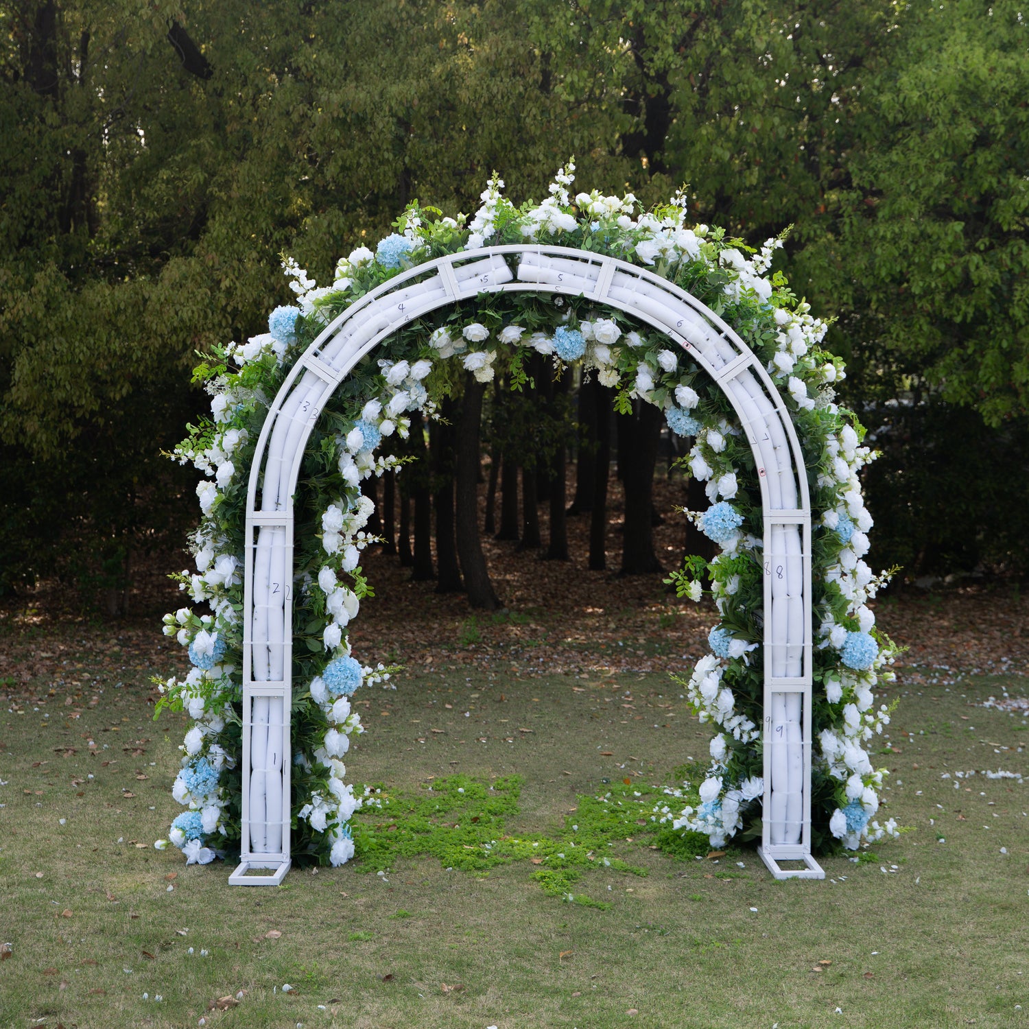 Glacier：2026 New White and Green Flower Arch including light Blue Hydrangea for Wedding&amp;Party Decoration