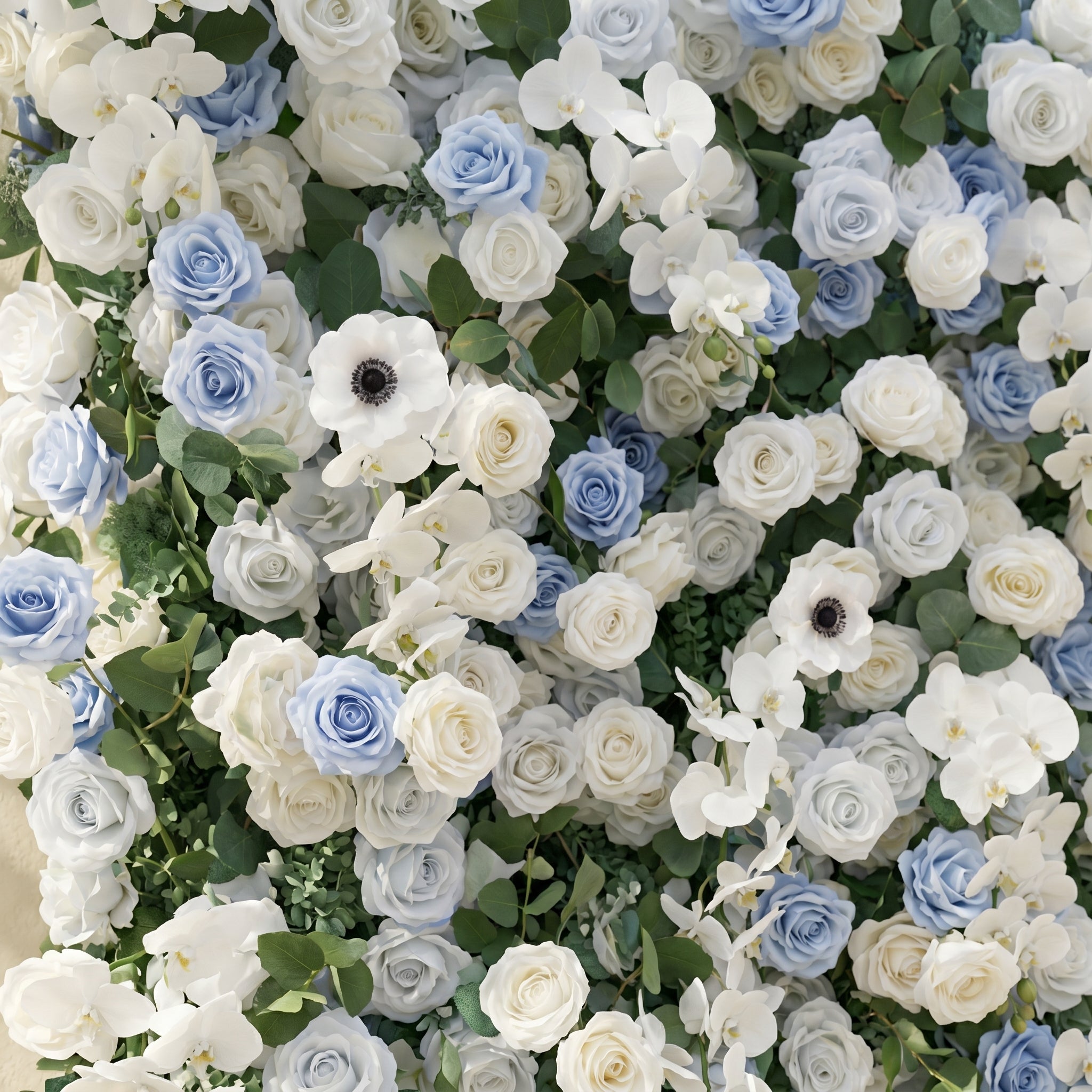 Glenena:Elegant 5D Sky Blue &amp; White Floral Wall Roll-Up Backdrop for Bright Spring Wedding Aesthetics