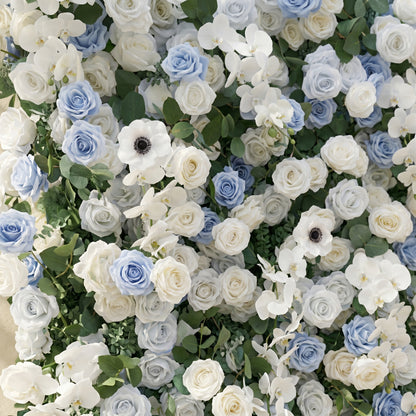 Glenena:Elegant 5D Sky Blue &amp; White Floral Wall Roll-Up Backdrop for Bright Spring Wedding Aesthetics