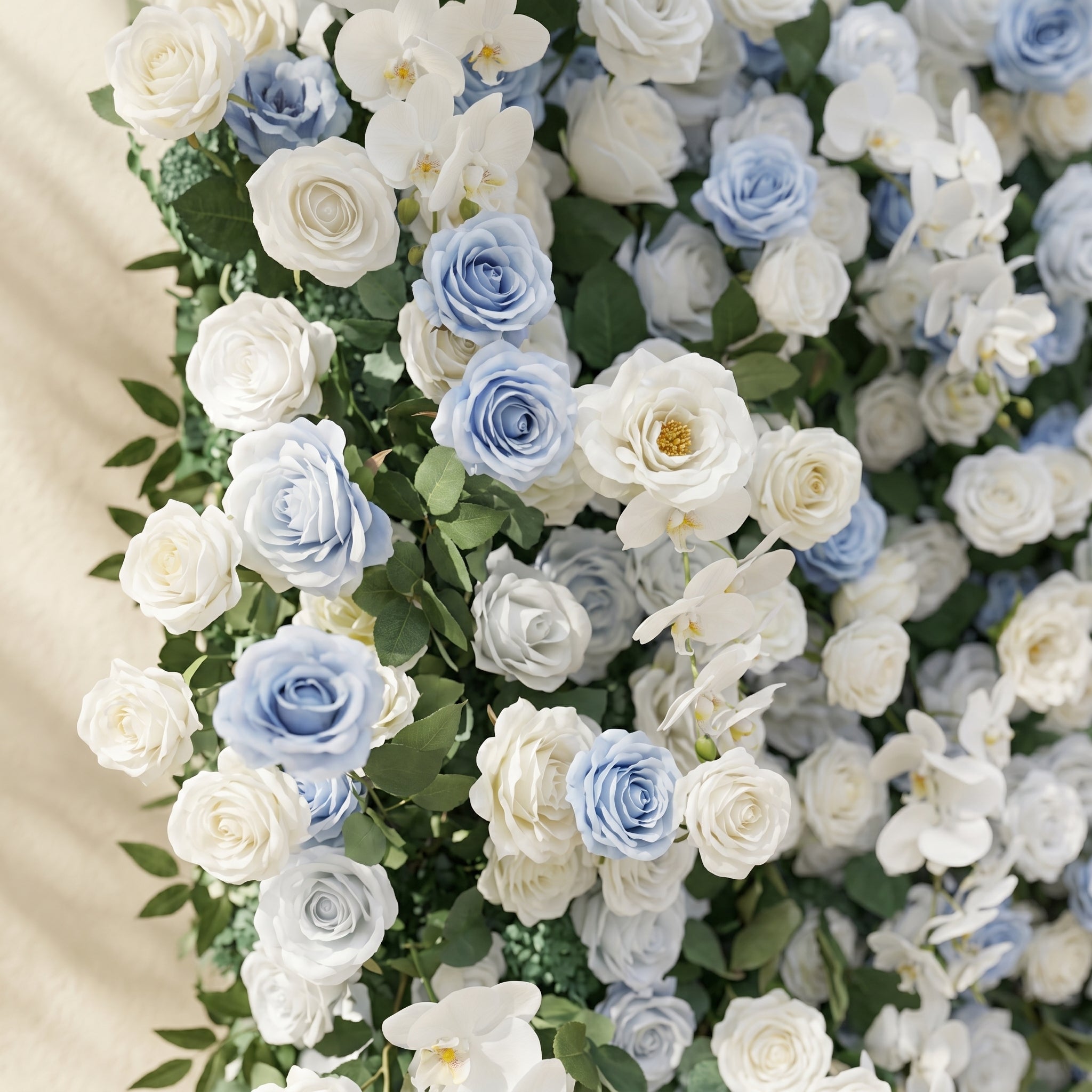 Glenena:Elegant 5D Sky Blue &amp; White Floral Wall Roll-Up Backdrop for Bright Spring Wedding Aesthetics