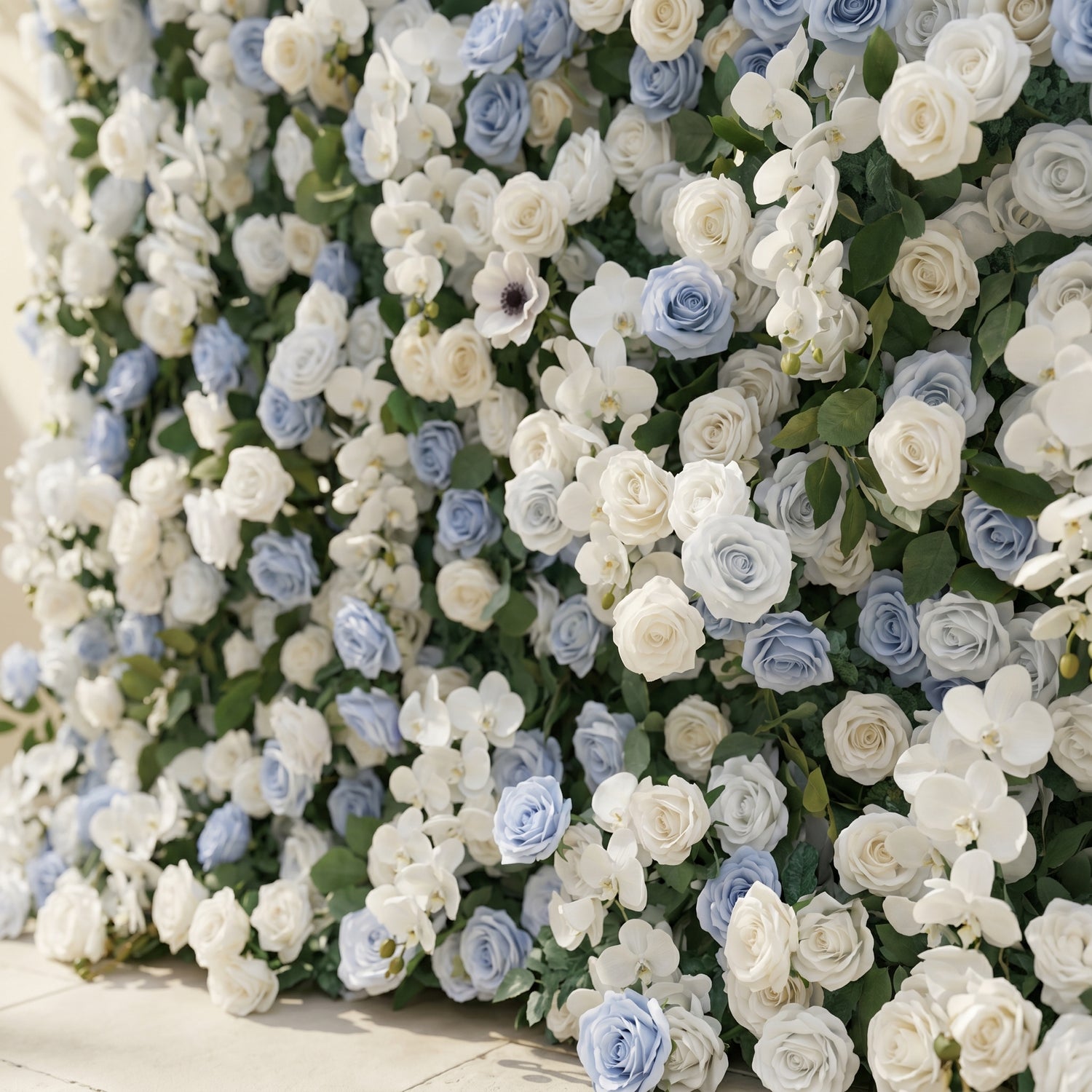 Glenena:Elegant 5D Sky Blue &amp; White Floral Wall Roll-Up Backdrop for Bright Spring Wedding Aesthetics