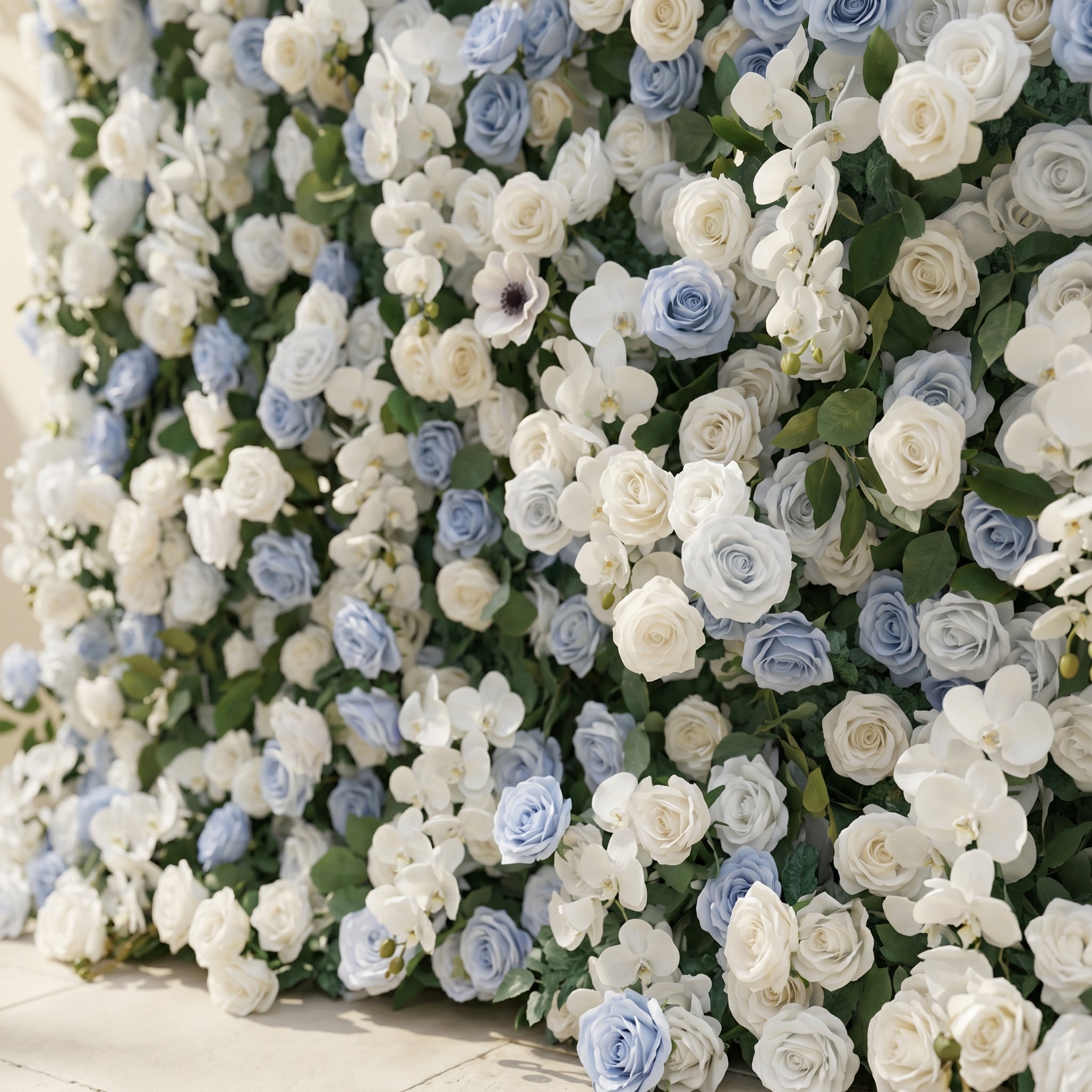 Glenena:Elegant 5D Sky Blue &amp; White Floral Wall Roll-Up Backdrop for Bright Spring Wedding Aesthetics