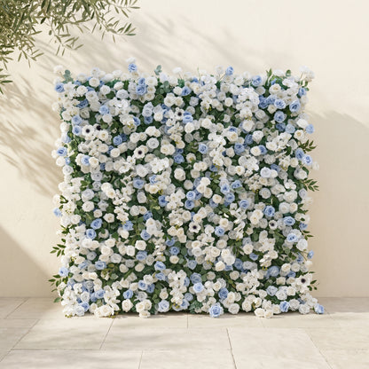 Glenena:Elegant 5D Sky Blue &amp; White Floral Wall Roll-Up Backdrop for Bright Spring Wedding Aesthetics
