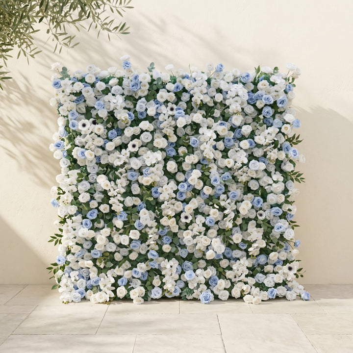 Glenena:Elegant 5D Sky Blue & White Floral Wall Roll-Up Backdrop for Bright Spring Wedding Aesthetics