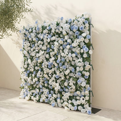 Glenena:Elegant 5D Sky Blue &amp; White Floral Wall Roll-Up Backdrop for Bright Spring Wedding Aesthetics