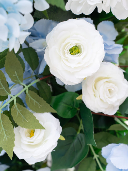 Valesa: Blue Wedding Background Arch KT Backdrop Decorative Flower Row Excludes Frame