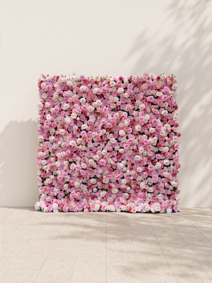 Helirae 5D Fabric Artificial rolling up curtain flower wall — front view