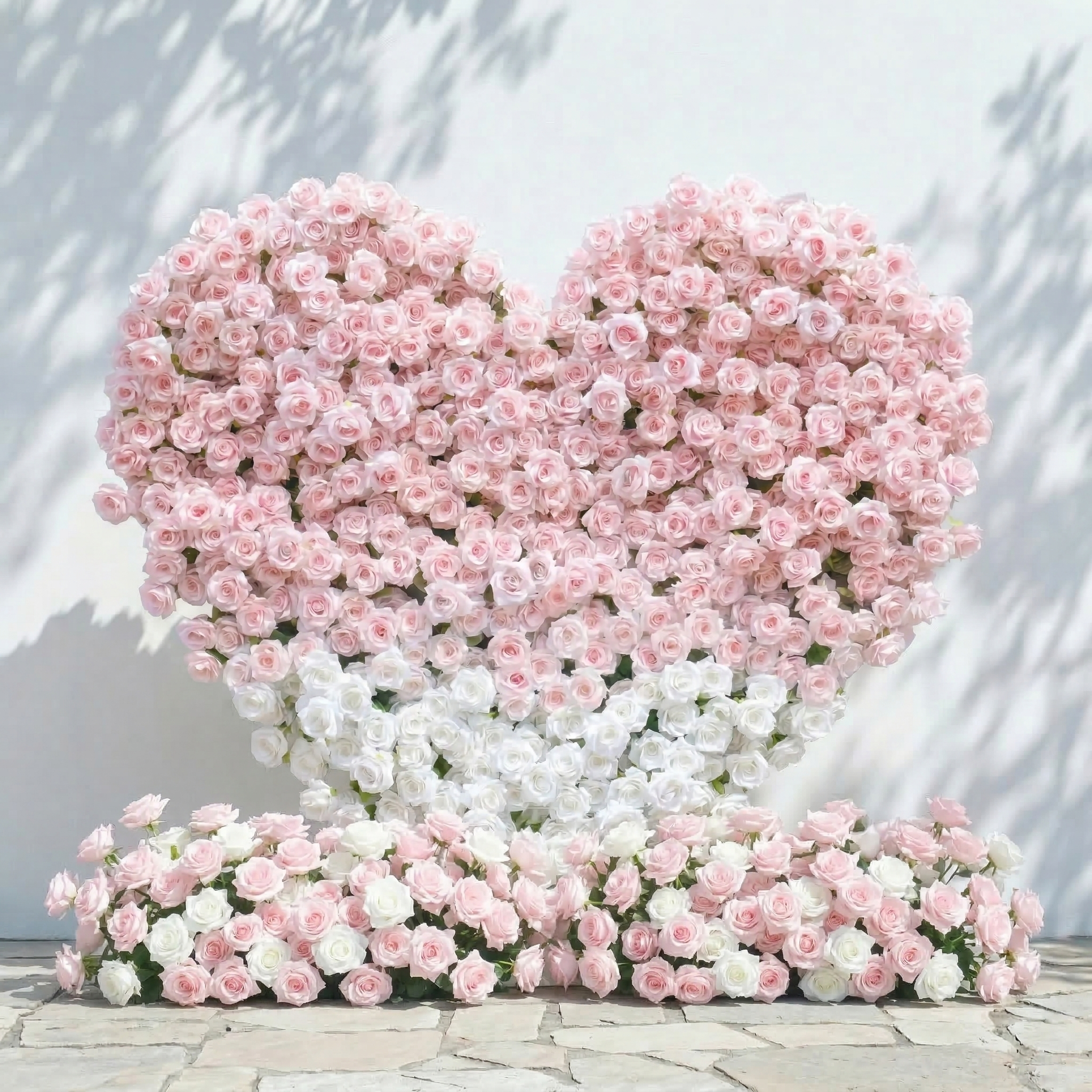 Ismira：3D Dreamy Pink &amp; Ivory Heart-Shaped Aritificial Floral Backdrop for Sweet Proposals &amp; Weddings