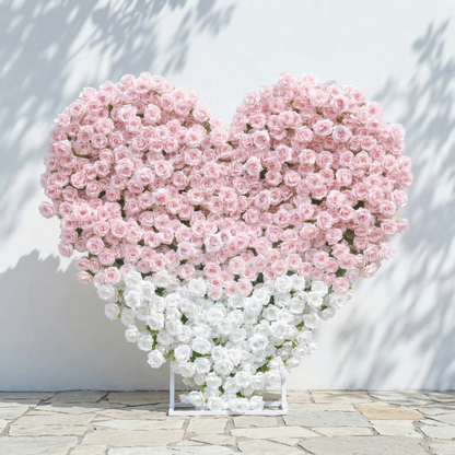 Ismira：3D Dreamy Pink &amp; Ivory Heart-Shaped Aritificial Floral Backdrop for Sweet Proposals &amp; Weddings
