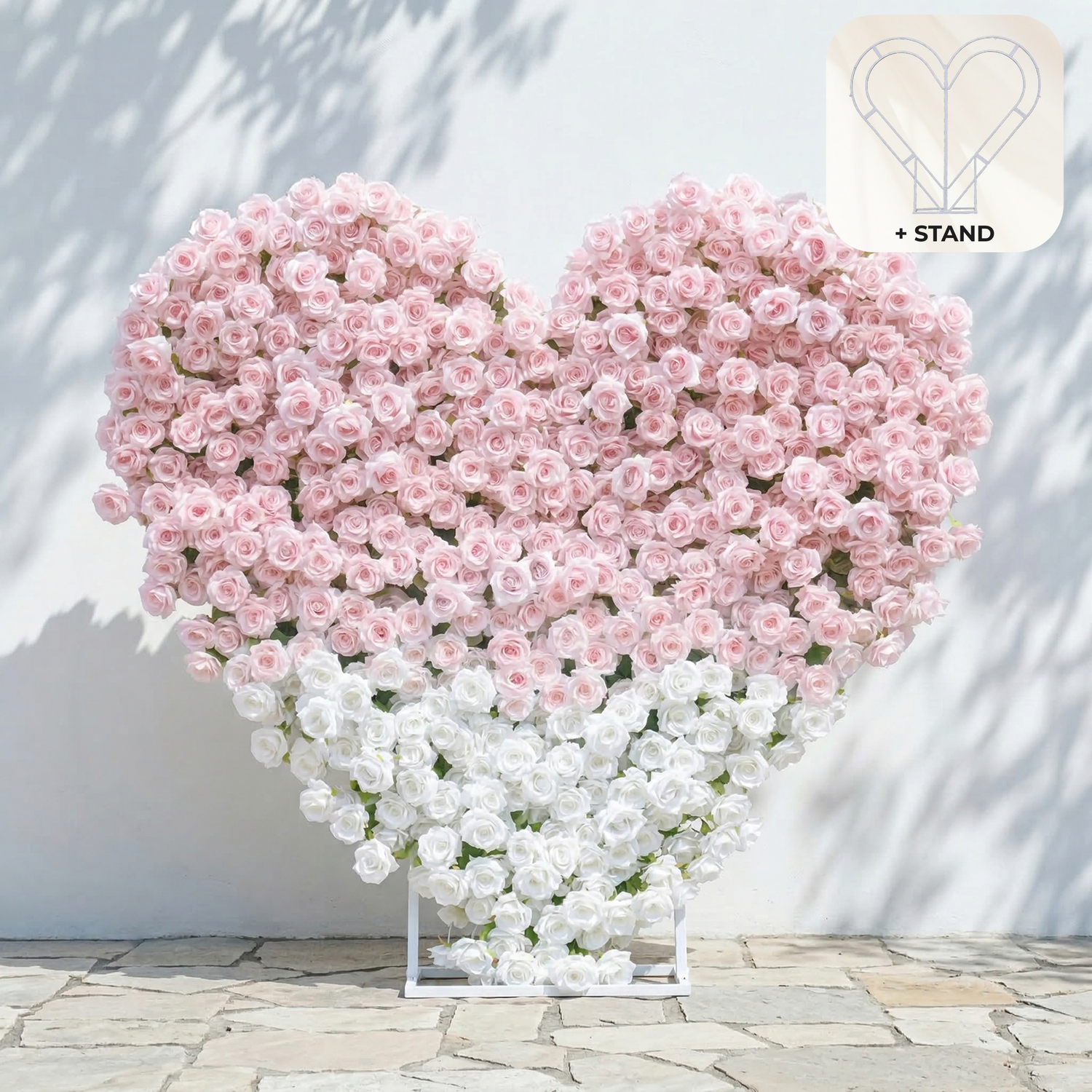 Ismira：3D Dreamy Pink &amp; Ivory Heart-Shaped Aritificial Floral Backdrop for Sweet Proposals &amp; Weddings