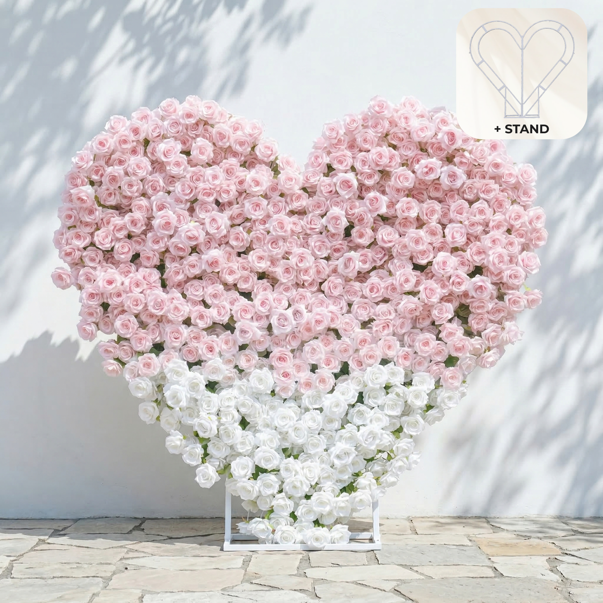 Ismira：3D Dreamy Pink &amp; Ivory Heart-Shaped Aritificial Floral Backdrop for Sweet Proposals &amp; Weddings
