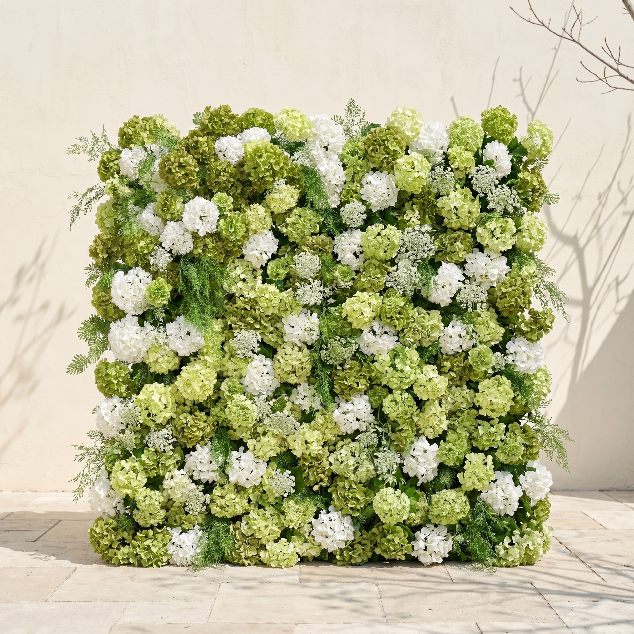 Ivelenna:Serene 5D Light Green &amp; White Floral Wall Roll-Up Backdrop for Spring-Themed Celebrations