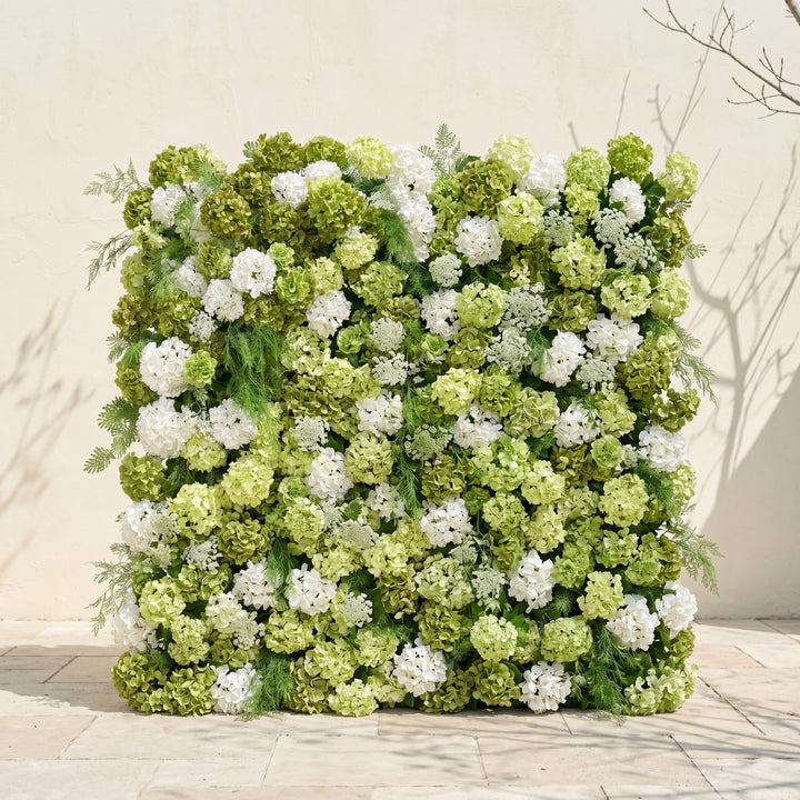 Ivelenna:Serene 5D Light Green & White Floral Wall Roll-Up Backdrop for Spring-Themed Celebrations