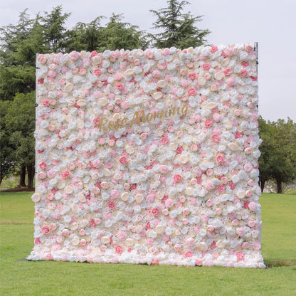 Joan：4D Fabric Artificial rolling up curtain flower wall