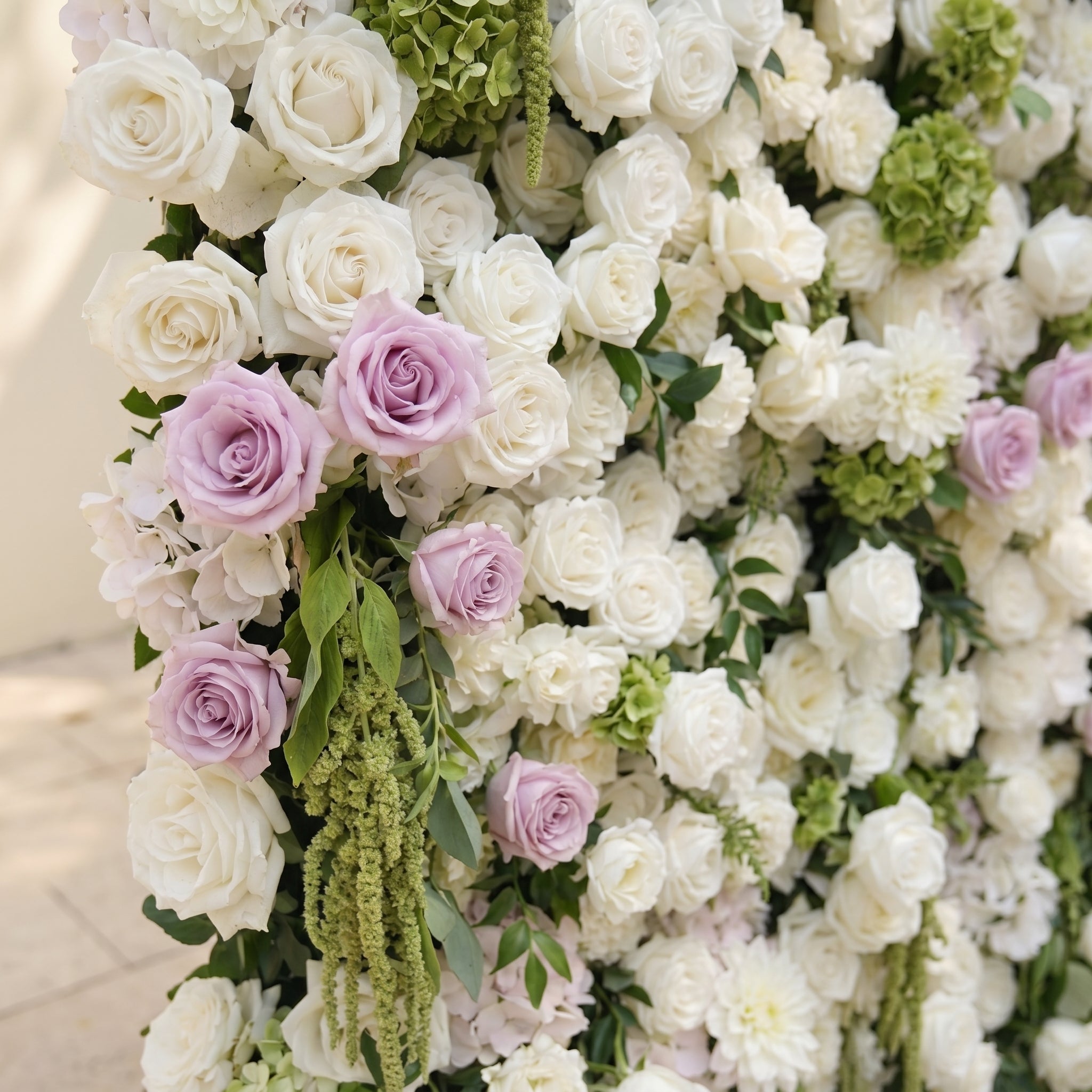Jollyra:5D Blush Lavender Pink &amp; Ivory White Silk Rose Flower Wall Roll-Up Fabric Backdrop with Lush Greenery for Romantic Weddings &amp; Proposals