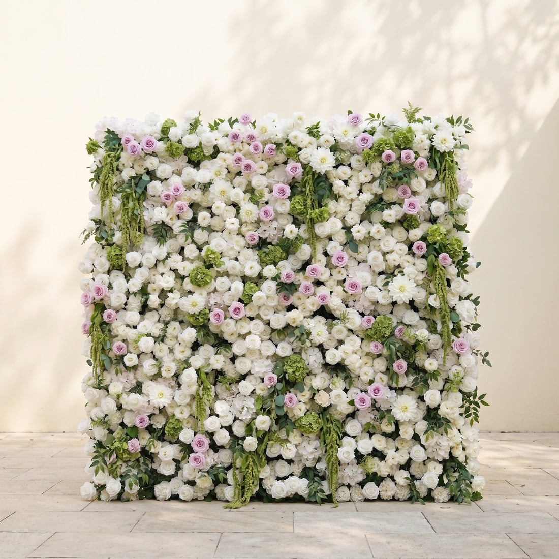 Jollyra:5D Blush Lavender Pink &amp; Ivory White Silk Rose Flower Wall Roll-Up Fabric Backdrop with Lush Greenery for Romantic Weddings &amp; Proposals