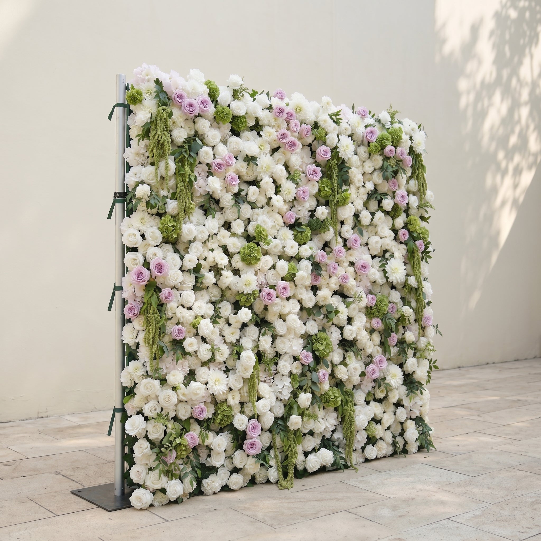 Jollyra:5D Blush Lavender Pink &amp; Ivory White Silk Rose Flower Wall Roll-Up Fabric Backdrop with Lush Greenery for Romantic Weddings &amp; Proposals