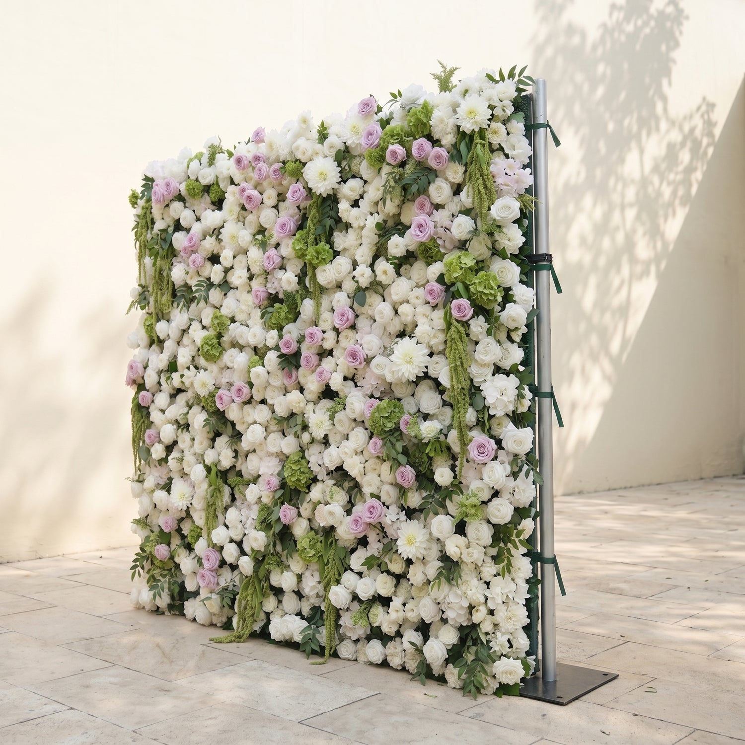 Jollyra:5D Blush Lavender Pink &amp; Ivory White Silk Rose Flower Wall Roll-Up Fabric Backdrop with Lush Greenery for Romantic Weddings &amp; Proposals