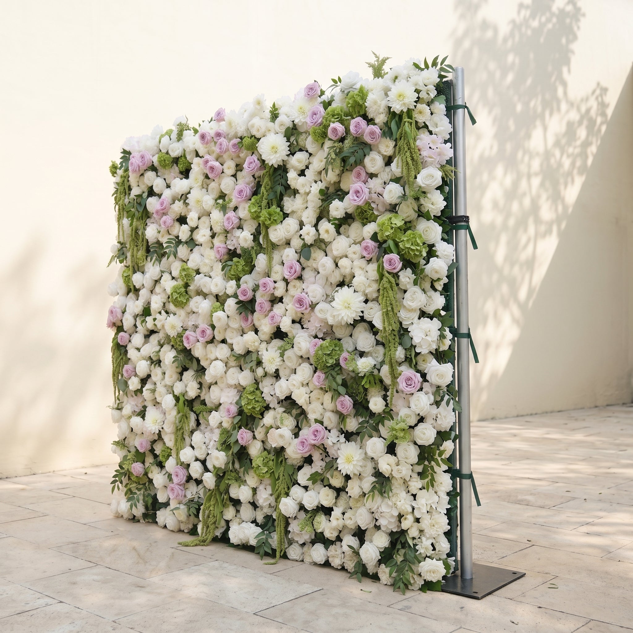 Jollyra:5D Blush Lavender Pink &amp; Ivory White Silk Rose Flower Wall Roll-Up Fabric Backdrop with Lush Greenery for Romantic Weddings &amp; Proposals