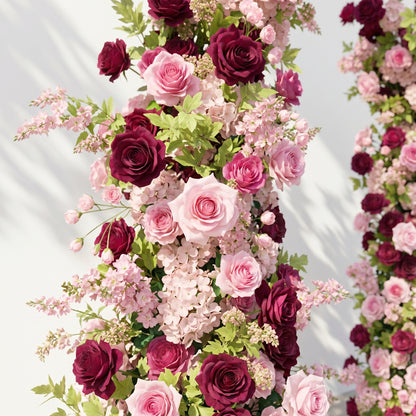 Junloria:Luxury Pink&amp;Red Roses Flower Arch Horn Arch for Weddings&amp;Event Decor Including Frame junloria detail 2