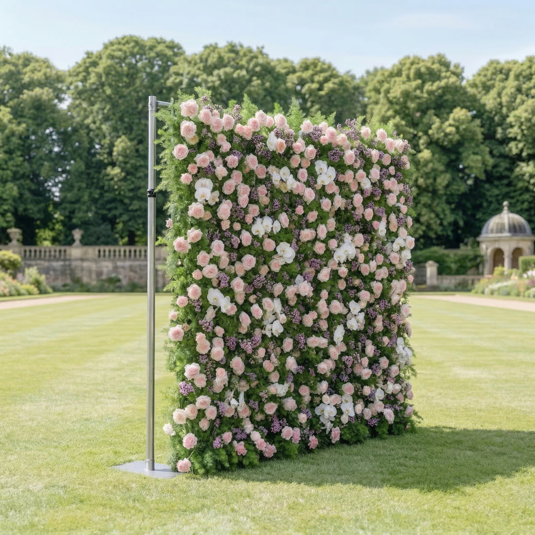 Kaevra: 5D Lush Greenery &amp; Soft Pink Floral Silk Rose Flower Wall Roll-Up Fabric Backdrop for Elegant Events Decoration