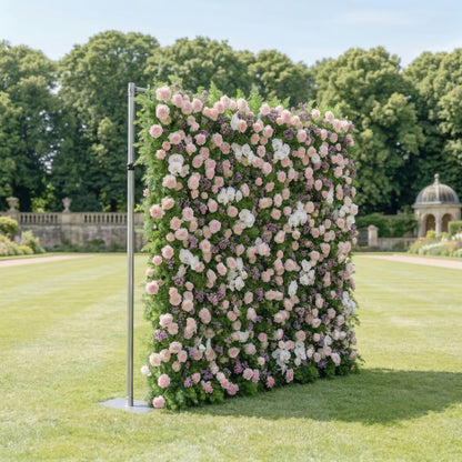Kaevra: 5D Lush Greenery &amp; Soft Pink Floral Silk Rose Flower Wall Roll-Up Fabric Backdrop for Elegant Events Decoration