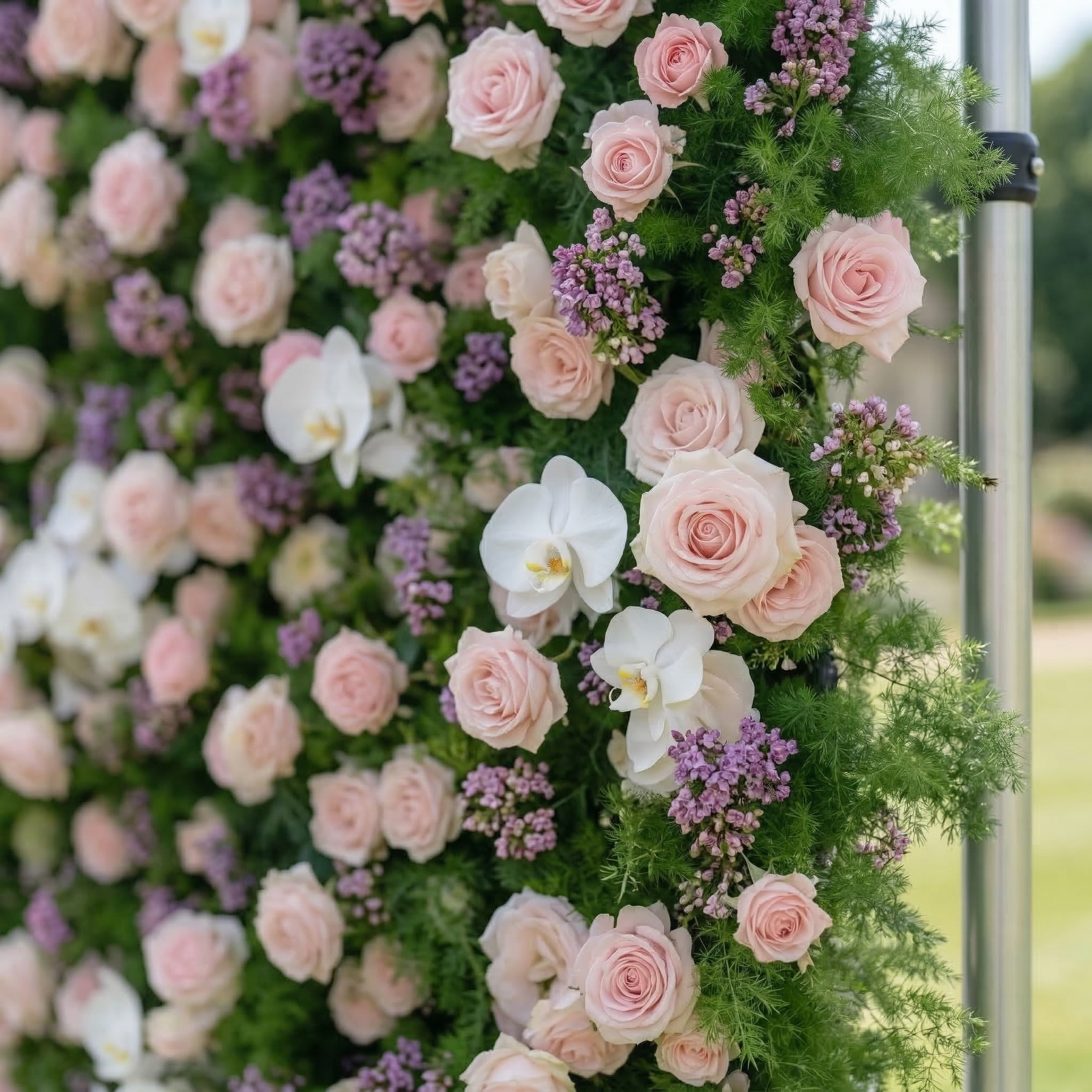 Kaevra: 5D Lush Greenery &amp; Soft Pink Floral Silk Rose Flower Wall Roll-Up Fabric Backdrop for Elegant Events Decoration