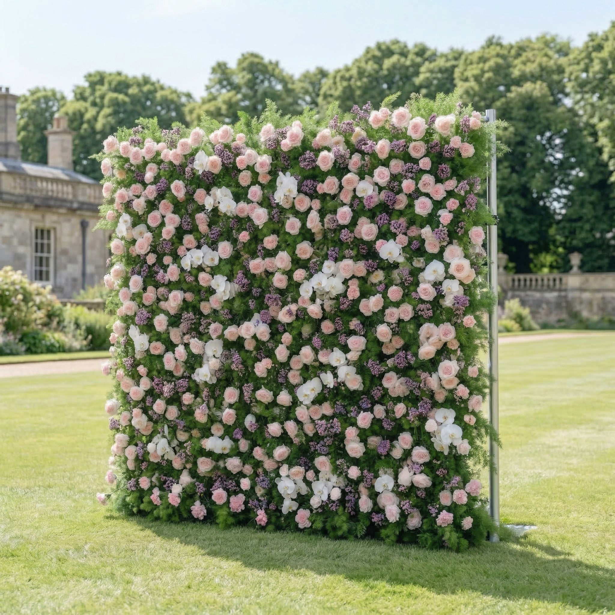 Kaevra: 5D Lush Greenery &amp; Soft Pink Floral Silk Rose Flower Wall Roll-Up Fabric Backdrop for Elegant Events Decoration
