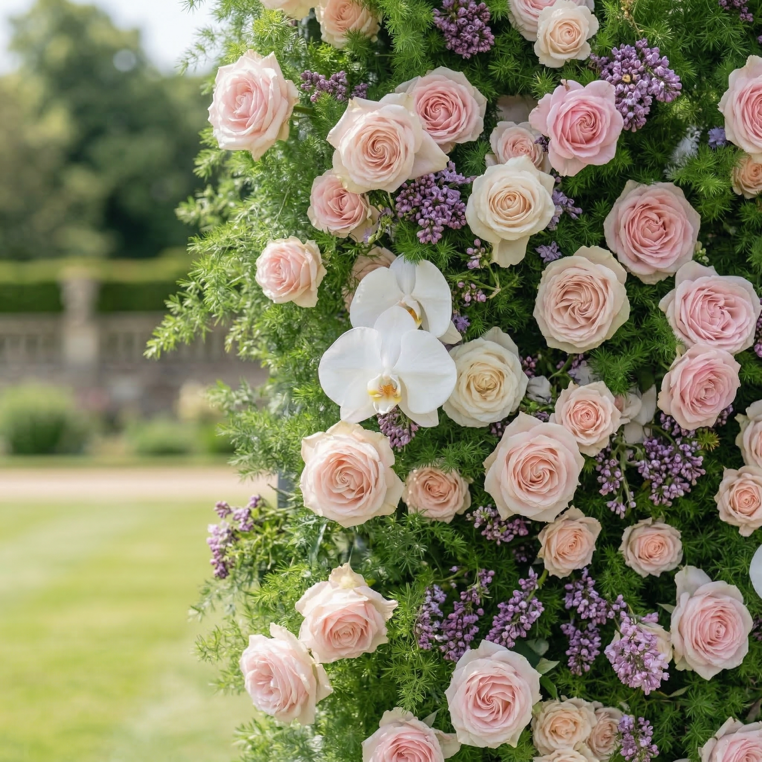 Kaevra: 5D Lush Greenery &amp; Soft Pink Floral Silk Rose Flower Wall Roll-Up Fabric Backdrop for Elegant Events Decoration