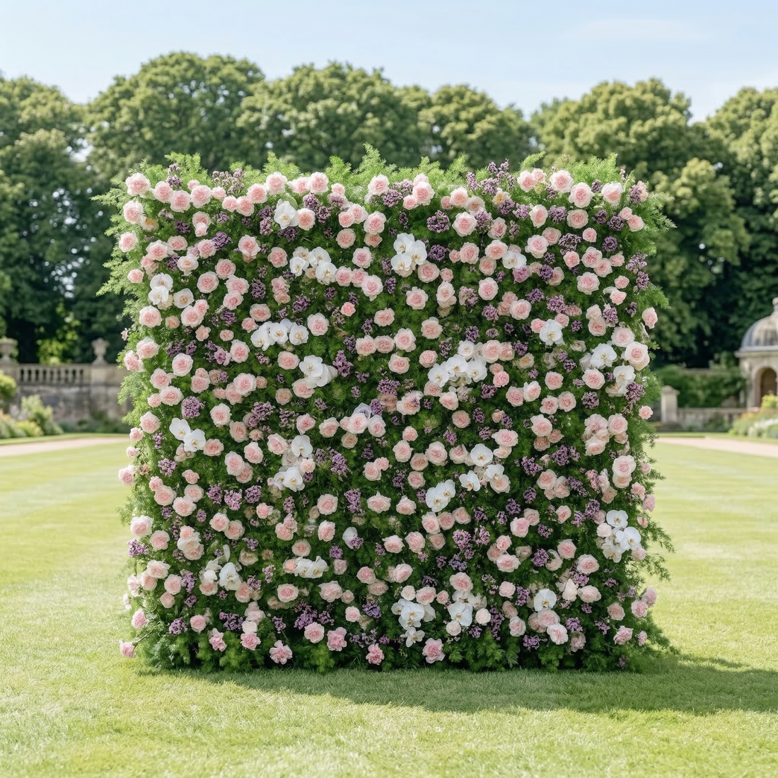 Kaevra: 5D Lush Greenery &amp; Soft Pink Floral Silk Rose Flower Wall Roll-Up Fabric Backdrop for Elegant Events Decoration