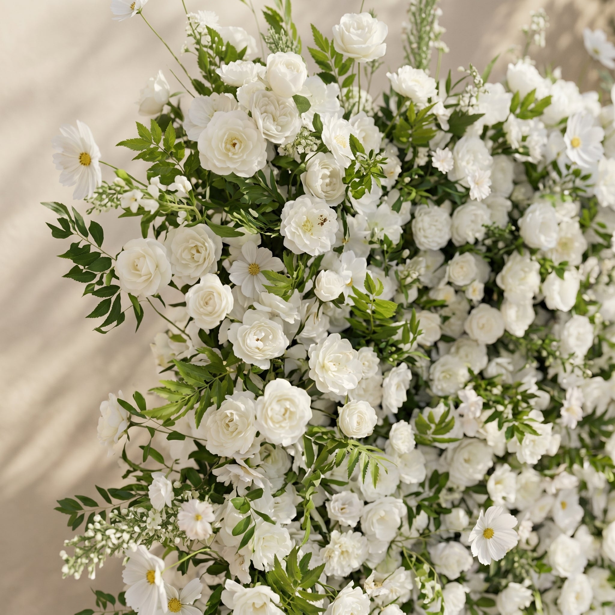 Karelalia:Premium 5D Ivory &amp; Greenery Silk Floral Wall Roll-Up Backdrop for Elegant Minimalist Events