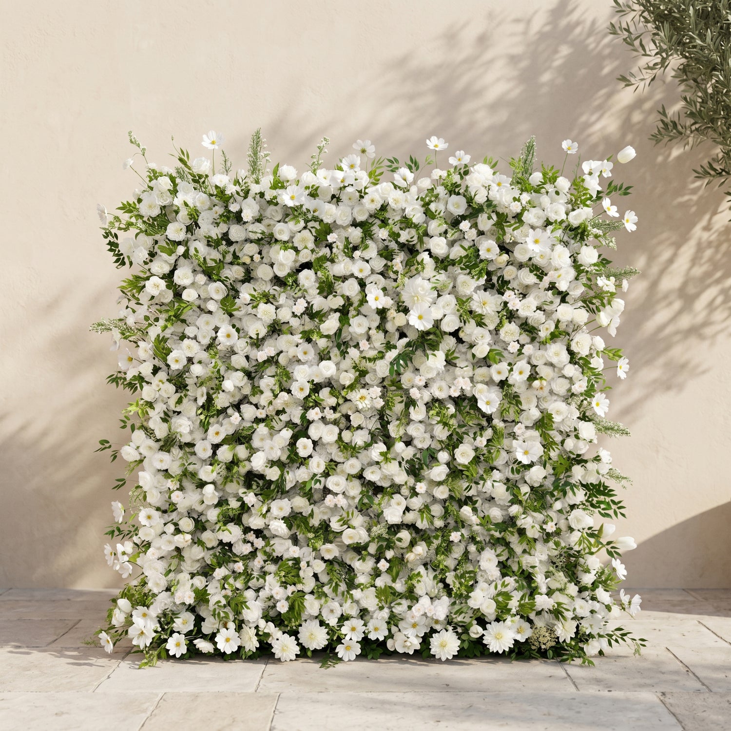Karelalia:Premium 5D Ivory &amp; Greenery Silk Floral Wall Roll-Up Backdrop for Elegant Minimalist Events